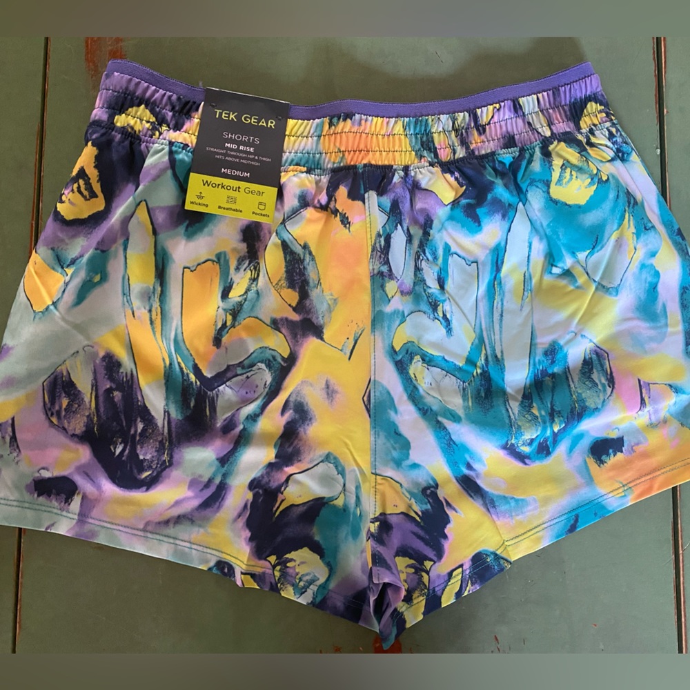 NEW Women’s Colorful Tek Gear Running Shorts, Size Med Lined Mid Rise Pock…
